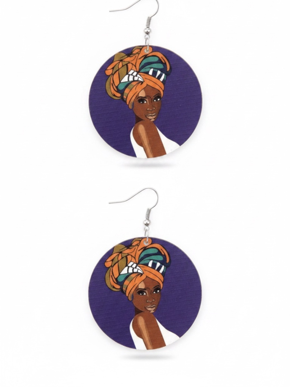 Womens Round Wood Ethnic Afro Dangle Earrings